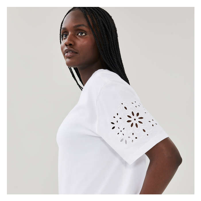 Women's Embroidered Sleeve Oversized T-Shirt - Bright White